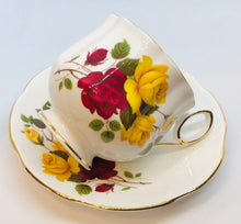 Load image into Gallery viewer, Pretty in Pink-Beautiful Rosina Yellow and Red Roses Teacup and Saucer
